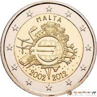 (003) Монета Мальта 2012 год 2 евро "10 лет наличному обращению Евро"  Биметалл  UNC