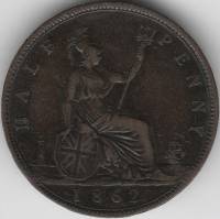 (1862) Монета Великобритания 1862 год 1/2 пенни "Королева Виктория"  Медь  VF