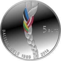 (№2014km161) Монета Латвия 2014 год 5 Euro (25-летию Балтийского пути)