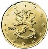 (2007) Монета Финляндия 2007 год 20 евроцентов  2-й тип образца 2007 буквы FI, знак МД в центре Скан