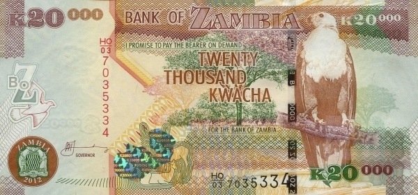 Банкнота Замбия 2012 год 20&nbsp;000 квача Орлан-крикун   UNC