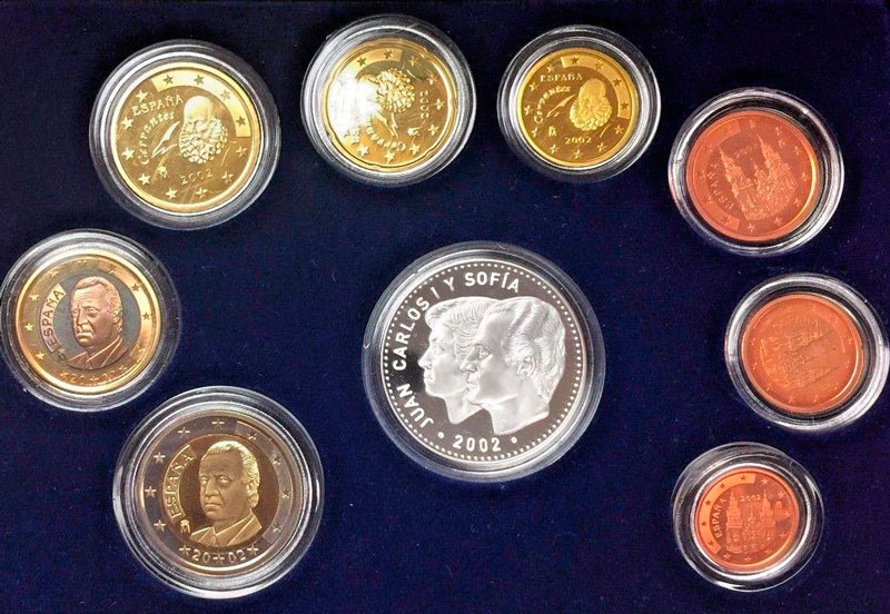 (2002, 9 монет) Набор монет Испания 2002 год &quot;Председательство в Евросоюзе&quot;  Коробка