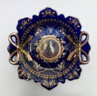 Блюдо фарфоровое, кобальт, позолота, Чехия