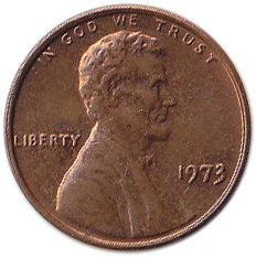 (1973) Монета США 1973 год 1 цент   150-летие Авраама Линкольна, Мемориал Линкольна Латунь  VF