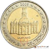(006) Монета Германия (ФРГ) 2009 год 2 евро "Саар" Двор F Биметалл  UNC