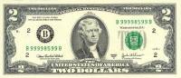 (2003B) Банкнота США 2003 год 2 доллара "Томас Джефферсон"   UNC