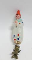 Ёлочная игрушка на прищепке "Клоун с дудочкой", стекло, 10 см., СССР (сост. на фото)