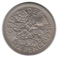 (1956) Монета Великобритания 1956 год 6 пенсов "Елизавета II"  Медь-Никель  XF