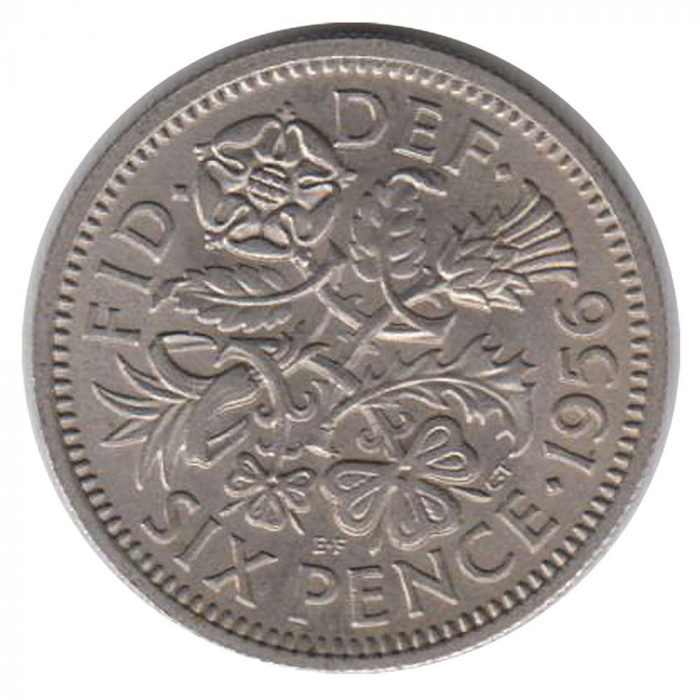 (1956) Монета Великобритания 1956 год 6 пенсов &quot;Елизавета II&quot;  Медь-Никель  XF