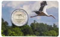 (004) Монета Латвия 2015 год 2 евро "Черный аист"  Биметалл  Буклет