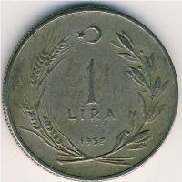 () Монета Турция 1957 год 1  ""   Медь-Никель  AU