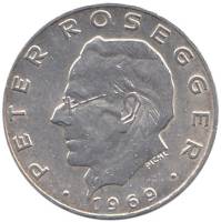 (1969) Монета Австрия 1969 год 25 шиллингов "Петер Розеггер"  Серебро Ag 800  UNC