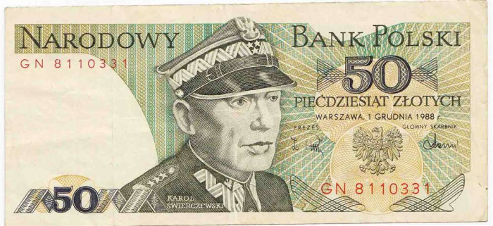 (1988) Банкнота Польша 1988 год 50 злотых &quot;Кароль Сверчевский&quot;   XF