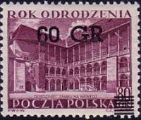 (1956-019) Марка Польша "Надпечатка 60гр на марке 1953-032"   Эпоха Возрождения II Θ
