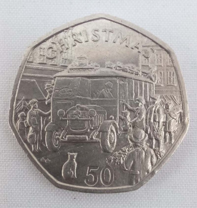 (1987) Монета Остров Мэн 1987 год 50 пенсов "Рождество Автобус Торнейкрофт"  Медь-Никель  XF