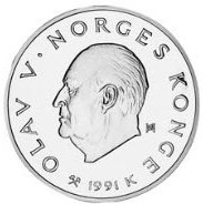 () Монета Норвегия 1991 год 100  ""   Биметалл (Серебро - Ниобиум)  UNC