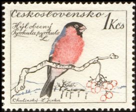 (1959-053) Марка Чехословакия &quot;Снегирь&quot; ,  III O