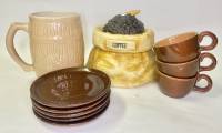 Набор керамики 10 предметов банка мешок с крыжкой + кружка + чашки 3 шт + блюдца 5 шт 