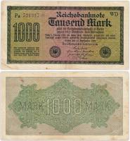 (1922) Банкнота Германия 1922 год 1 000 марок "Вод знак Ромбы" 3-й выпуск  VF