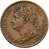 (1822) Монета Великобритания 1822 год 1 фартинг "Георг IV"  Бронза  VF