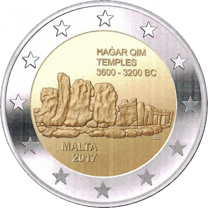 (013) Монета Мальта 2017 год 2 евро &quot;Мегалитический комплекс Хаджар-Ким&quot;  Биметалл  UNC