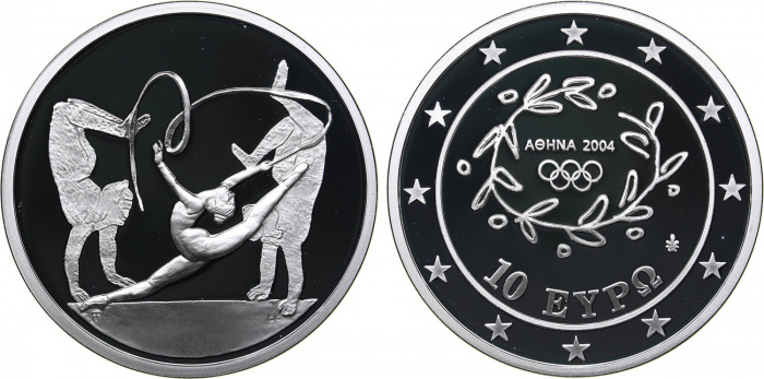 (2003) Монета Греция 2003 год 10 евро &quot;XXVIII Летняя Олимпиада Афины 2004 Танец с лентой&quot;  Серебро A