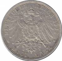 (,) Монета Германия (Бавария) 1913 год 3 марки   Серебро Ag 900  XF
