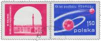 (1977-042a) Марка + купон Польша "Земля и Спутник"    60-летие Октябрьской революции. 20 лет освоени