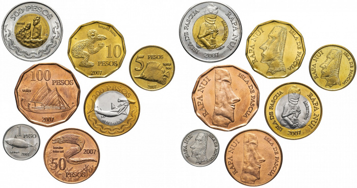 (2007 7 монет 1 5 10 50 100 200 500 песо) Набор монет Остров Пасхи (Чили)   UNC