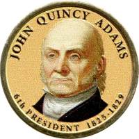 06d Монета США 2008 год 1 доллар Джон Куинси Адамс  Вариант №1 Латунь  COLOR. Цветная