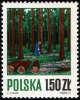 (1971-020) Марка Польша "Вырубка леса"    Лесное хозяйство III Θ