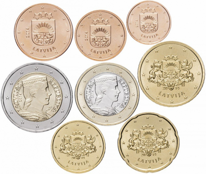 (2014, 8 монет) Набор монет Евро Латвия 2014 год    UNC
