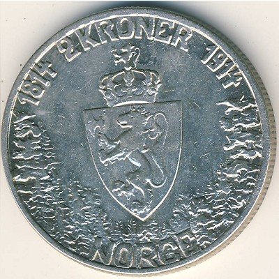 (1914) Монета Норвегия 1914 год 2 кроны &quot;Конституция. 100 лет&quot;  Серебро Ag 800  UNC