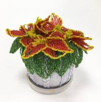 Пуансеттия из бисера в керамическом горшке (сост. на фото)