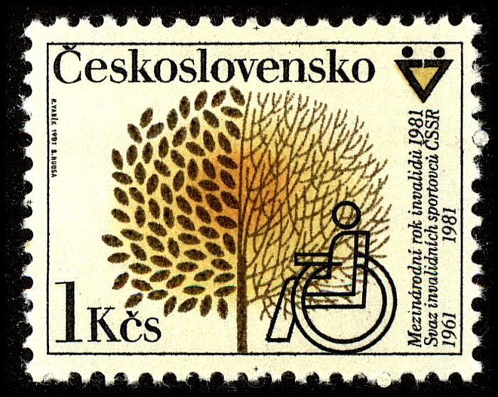 (1981-002) Марка Чехословакия &quot;Инвалид на коляске&quot;    Международный год инвалидов II Θ