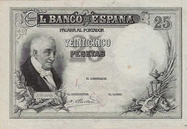  Банкнота Испания 1908 год 25     UNC