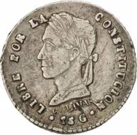 (№1859km133.2) Монета Боливия 1859 год frac12; Sol