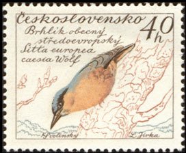 (1959-050) Марка Чехословакия &quot;Поползень&quot; ,  III O