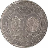 (№1900km502.1) Монета Бразилия 1900 год 4,000 Reacute;is (4-го столетия бразильского открытие)