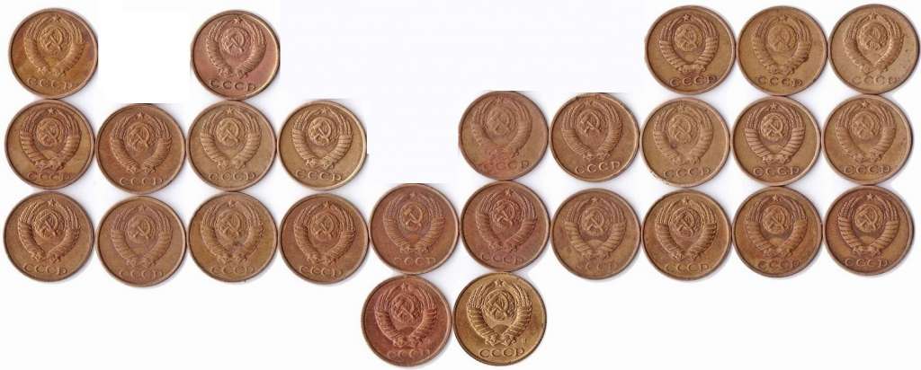 (1961-1991, 2 копейки, 26 монет) Набор монет СССР &quot;61 63 68-74 76-90, 91л, 91м&quot;   VF