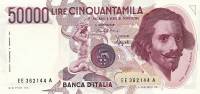  Банкнота Италия 06.03.1992 год 50 000     UNC