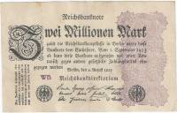 (1923) Банкнота Германия 1923 год 2 000 000 марок "Вод знак Звёзды" 5-й выпуск, с виньеткой  VF