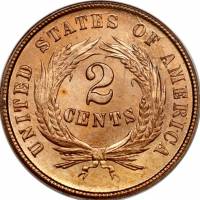(1873) Монета США 1873 год 2 цента   Медно-Оловянно-Цинковый сплав (Cu-Sn-Zn)  PROOF