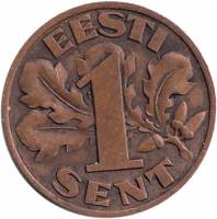 (1929) Монета Эстония 1929 год 1 цент   Бронза  XF