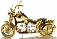 Сувенир "Мотоцикл с часами", металл, покрытие - золото 24 к., крист. Сваровски, США, новый