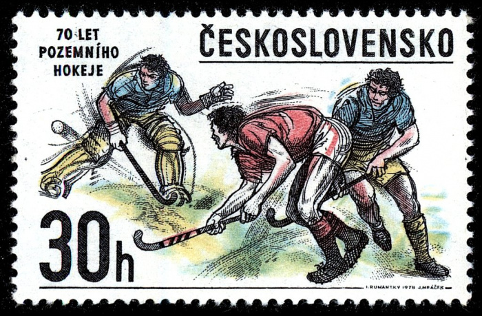 (1978-014) Марка Чехословакия &quot;Хоккеисты с мячом&quot; ,  III O
