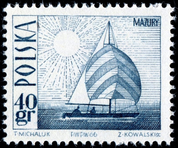 (1966-056) Марка Польша &quot;Парусный корабль&quot; , III O