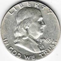 (1963) Монета США 1963 год 50 центов   Бенджамин Франклин Серебро Ag 900  UNC