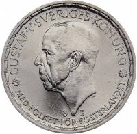 (1949ts) Монета Швеция 1949 год 1 крона "Густав V"  Серебро Ag 400  UNC