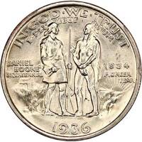 (1936s, 1934 на о\с) Монета США 1936 год 50 центов   200 лет Дениелу Буну Серебро Ag 900  UNC